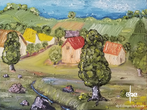 Hillside Harvest with Brook-oil on canvas-dpEtlingerArt.com