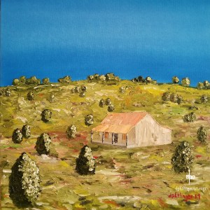 Blue Sky with Cabin-Oil on Canvas-20"x20"--dpEtlingerArt.com